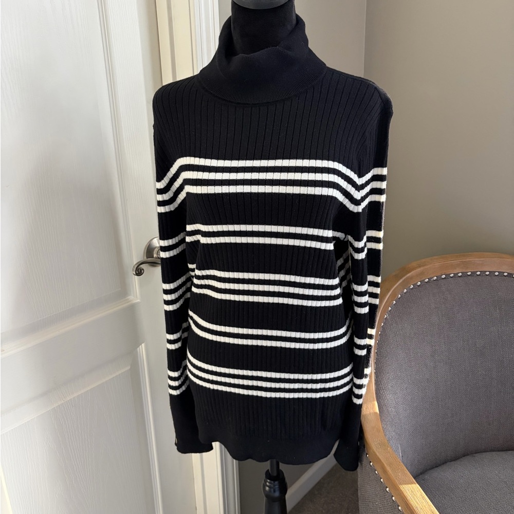 Talbots Navy and White Striped Turtleneck Sweater
